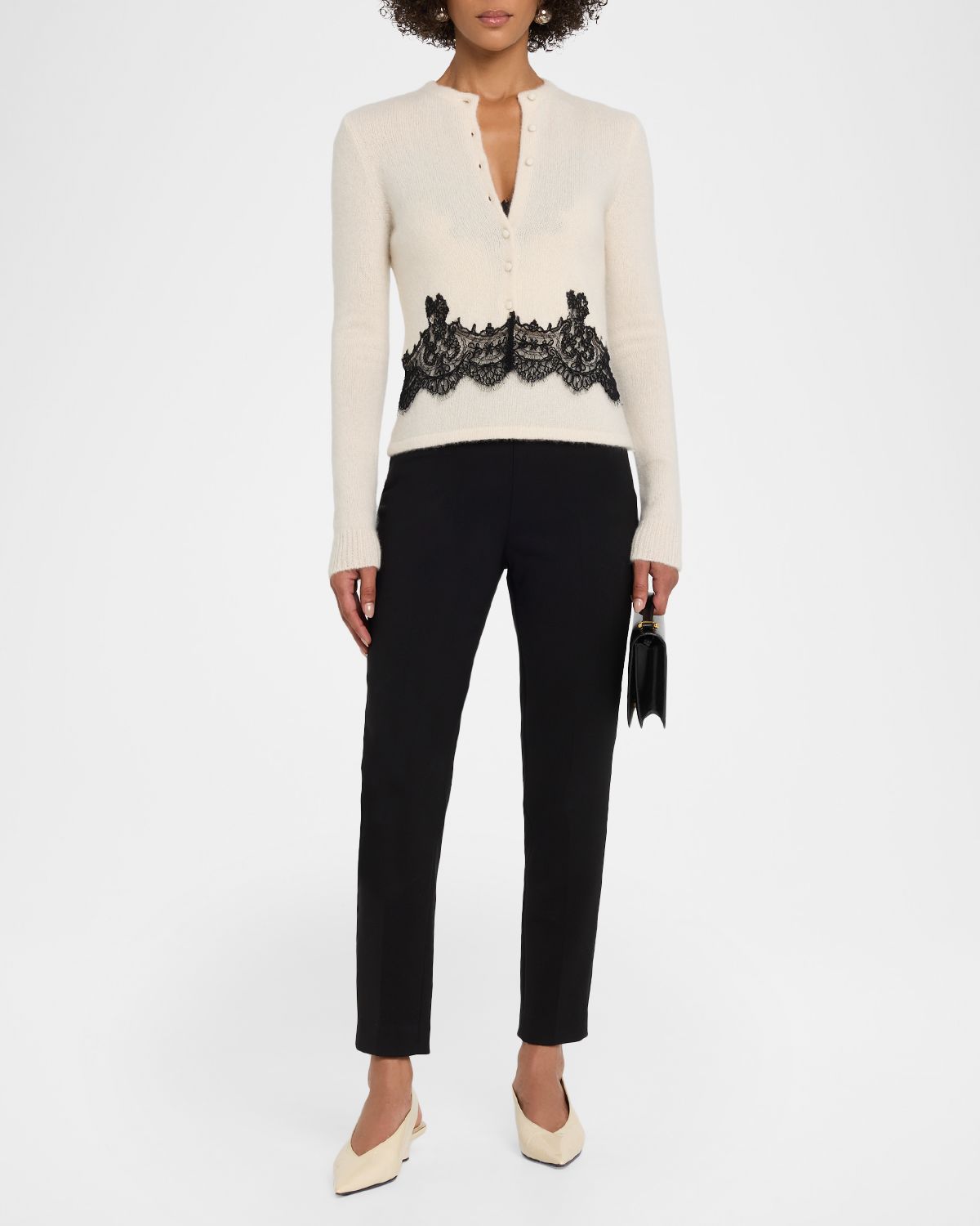 Adam Lippes Briar Lace-Trim Cashmere Knit Crewneck Cardigan | Thumbnail 2 Adam Lippes Briar Lace-Trim Cashmere Knit Crewneck Cardigan | Thumbnail 2