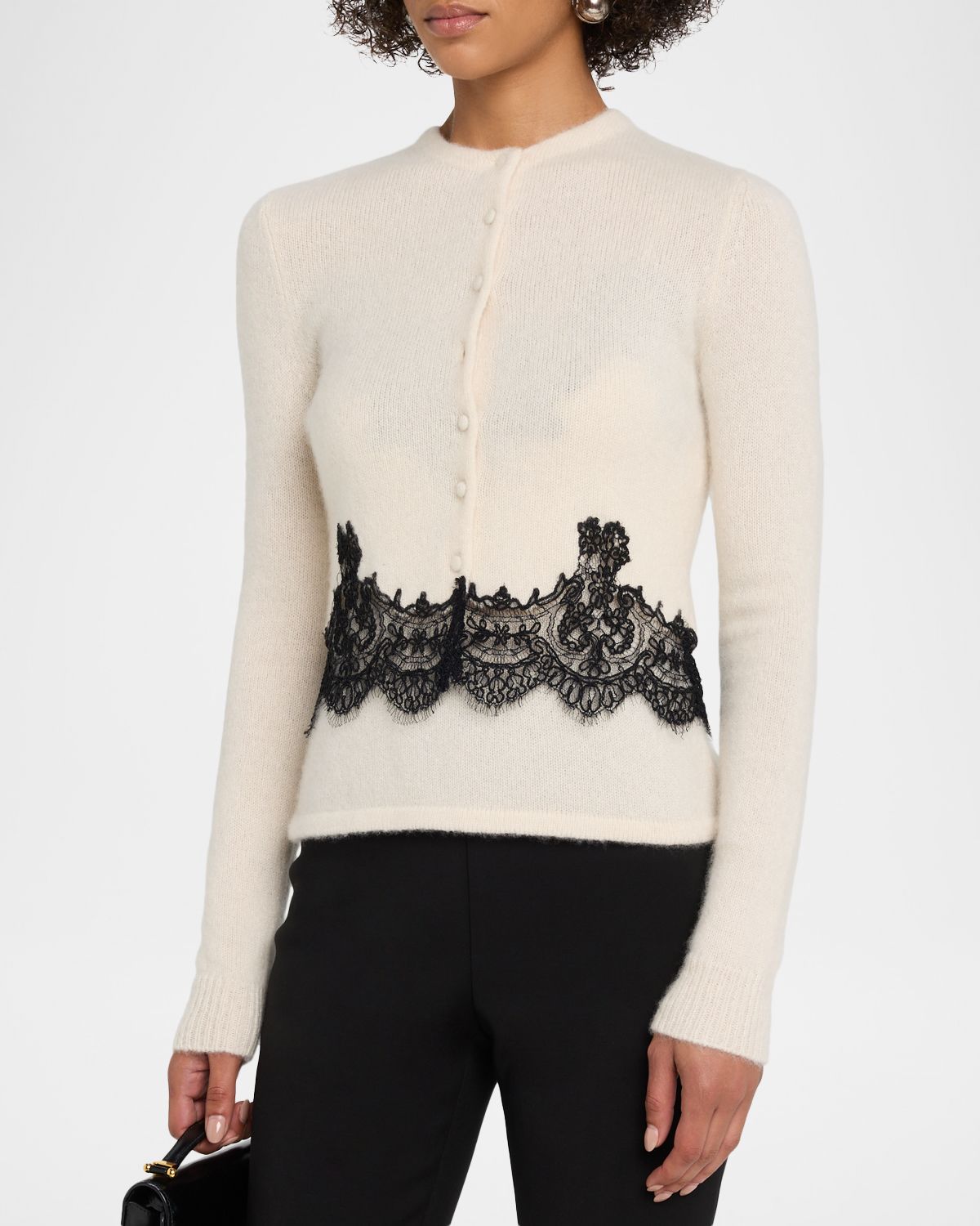 Adam Lippes Briar Lace-Trim Cashmere Knit Crewneck Cardigan | Thumbnail 4 Adam Lippes Briar Lace-Trim Cashmere Knit Crewneck Cardigan | Thumbnail 4