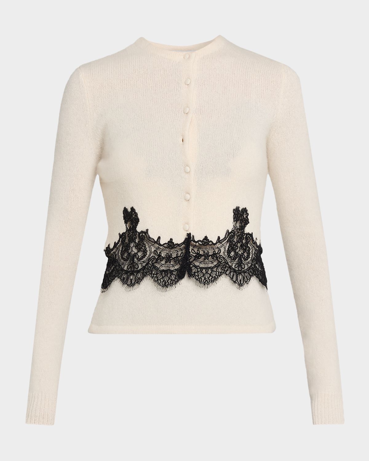 Adam Lippes Briar Lace-Trim Cashmere Knit Crewneck Cardigan