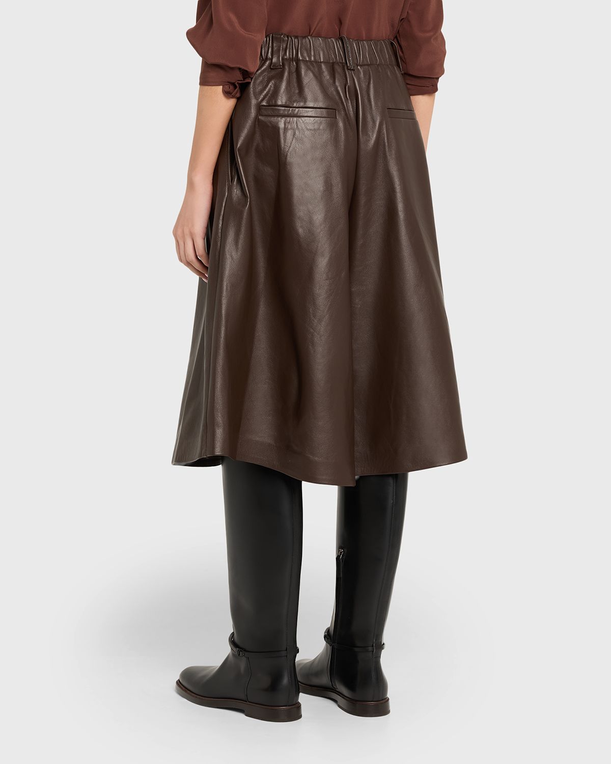 Brunello Cucinelli Pleated Leather Wide-Leg Culotte Pants | Thumbnail 3 Brunello Cucinelli Pleated Leather Wide-Leg Culotte Pants | Thumbnail 3