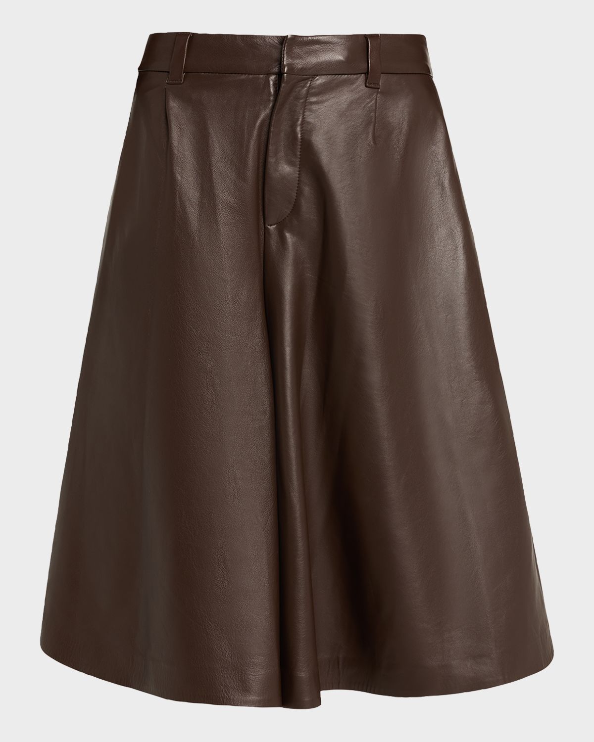 Brunello Cucinelli Pleated Leather Wide-Leg Culotte Pants