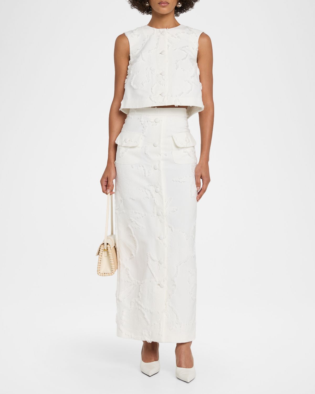 Adam Lippes Remo Fringed Crepe Button-Front Sleeveless Top | Thumbnail 5