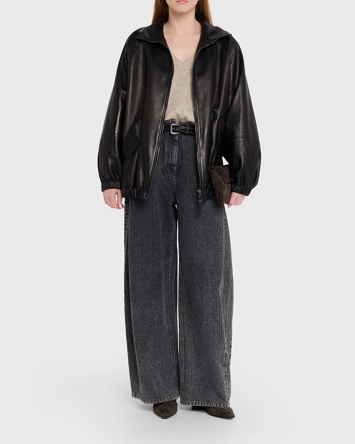 Brunello Cucinelli Leather Zip-Front Jacket | Thumbnail 2