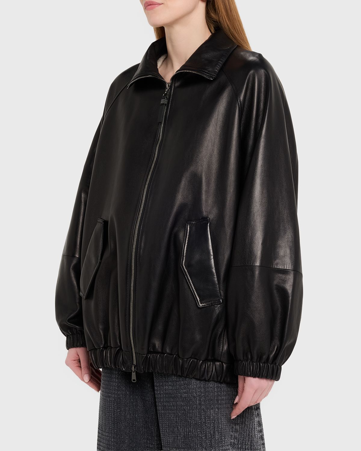 Brunello Cucinelli Leather Zip-Front Jacket | Thumbnail 4
