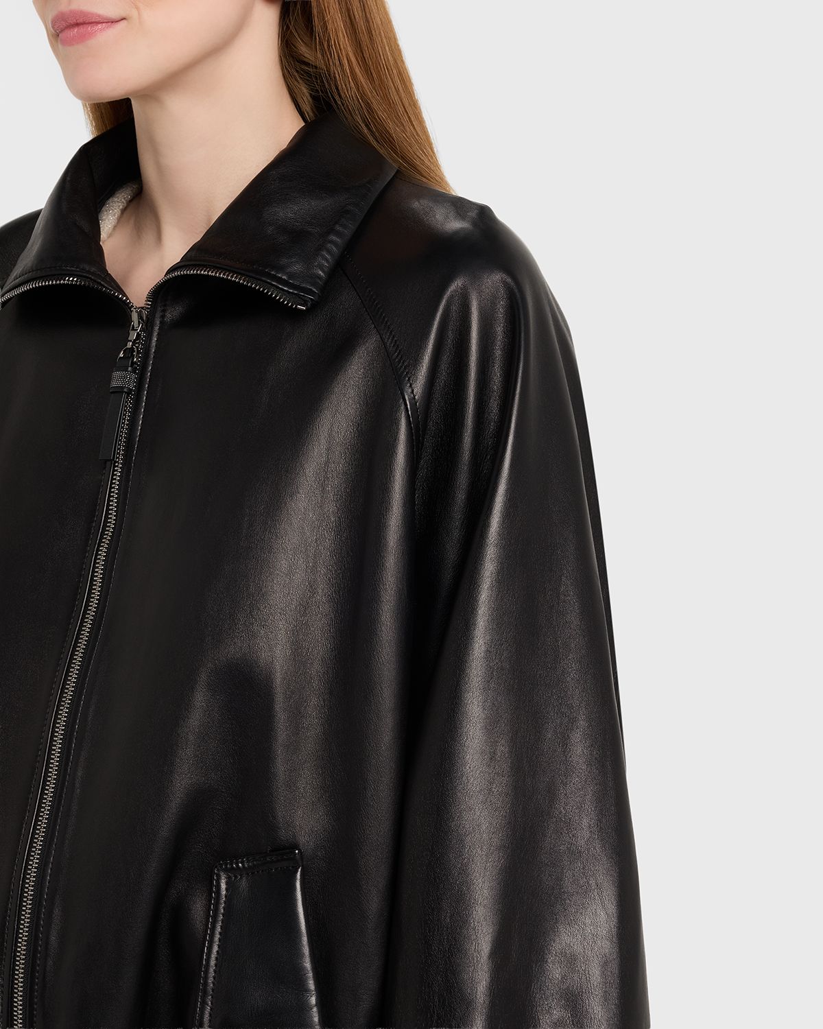 Brunello Cucinelli Leather Zip-Front Jacket | Thumbnail 5