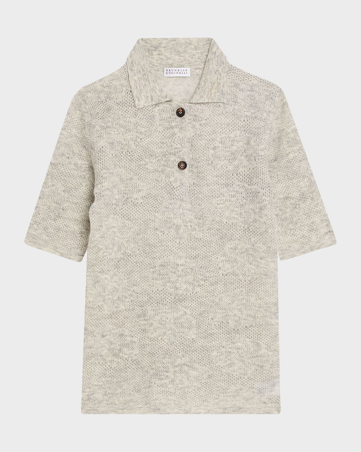 Brunello Cucinelli Lace-Effect Polo Short-Sleeve Sweater | Thumbnail 6