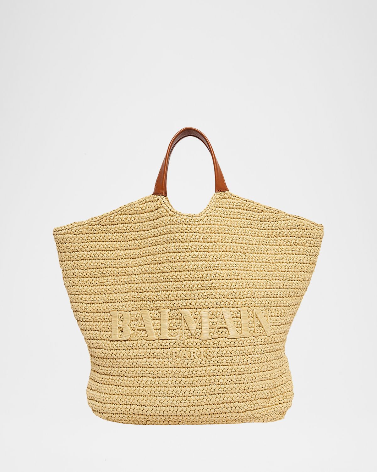 Balmain Cabas Large Faux Raffia Tote Bag