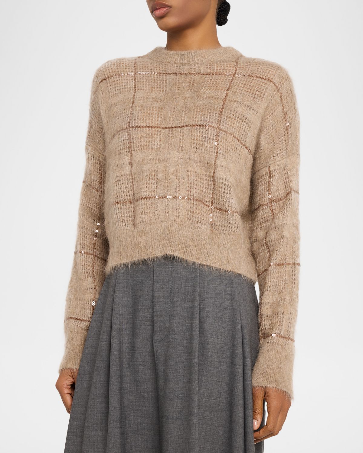 Brunello Cucinelli Paillette Check Mohair Crewneck Sweater | Thumbnail 4 Brunello Cucinelli Paillette Check Mohair Crewneck Sweater | Thumbnail 4