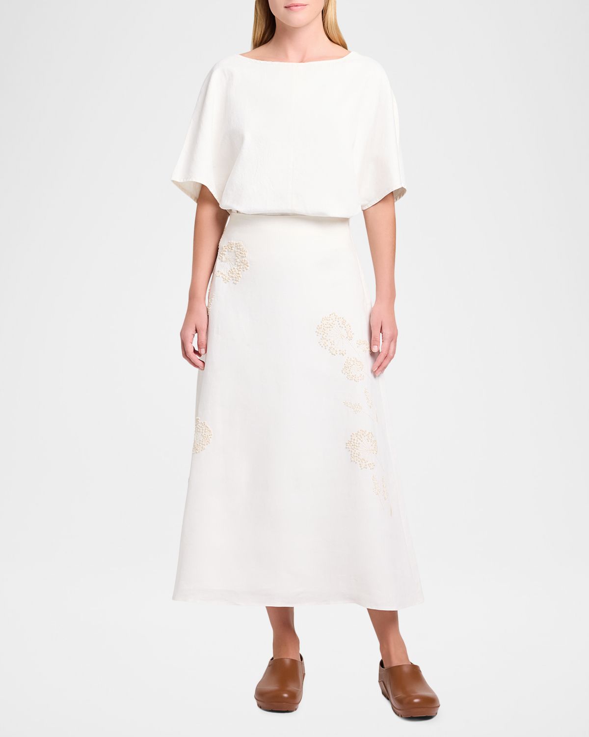 TWP The A-Line Embroidered Linen Skirt