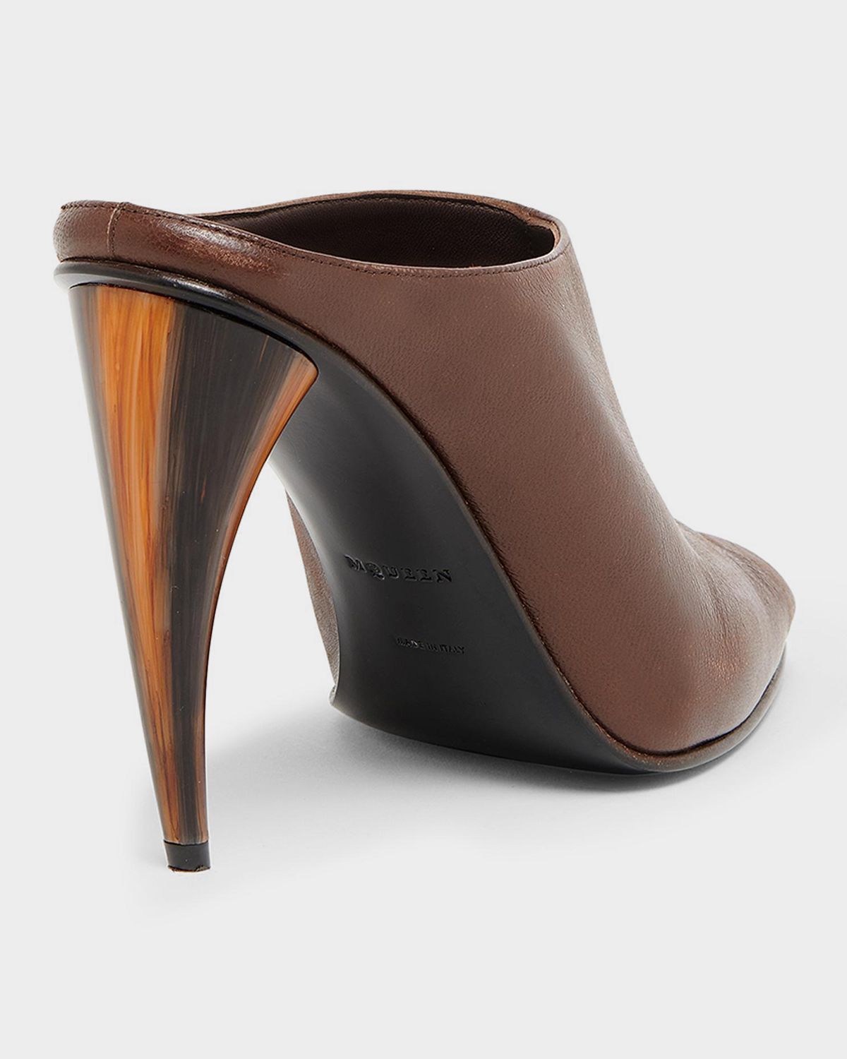 McQueen 105mm Horn Leather Peep-Toe Mules