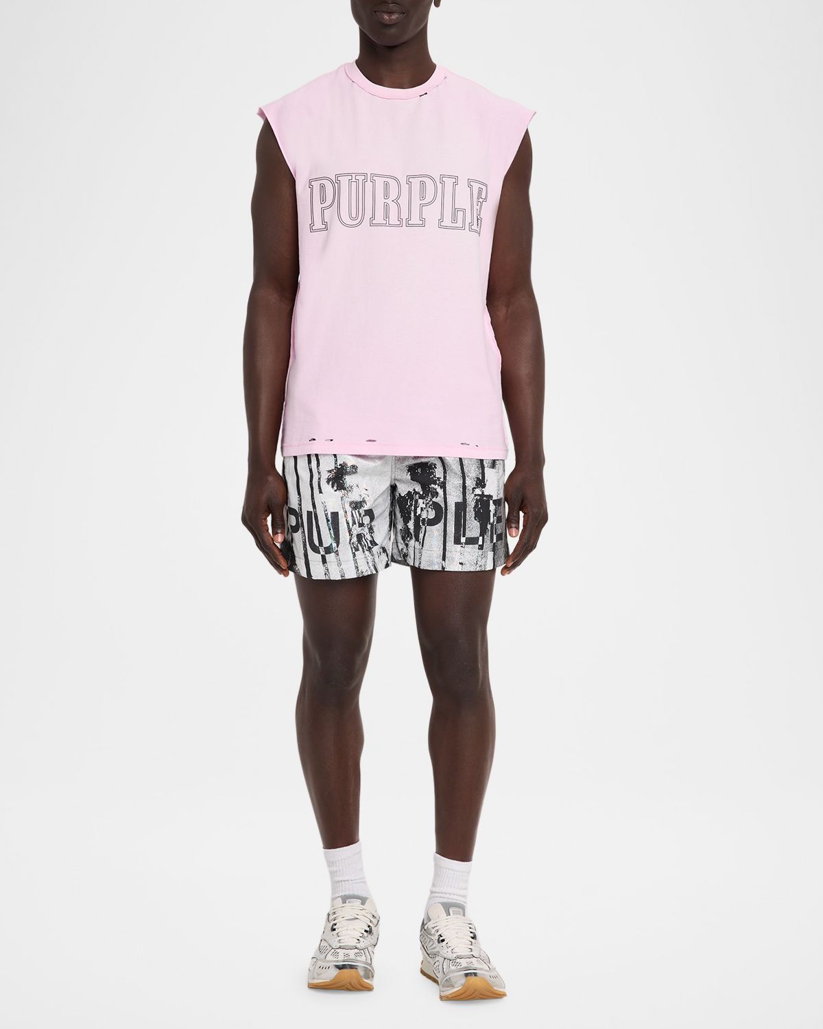 PURPLE Men 's Slab Wordmark Distressed Tank Top