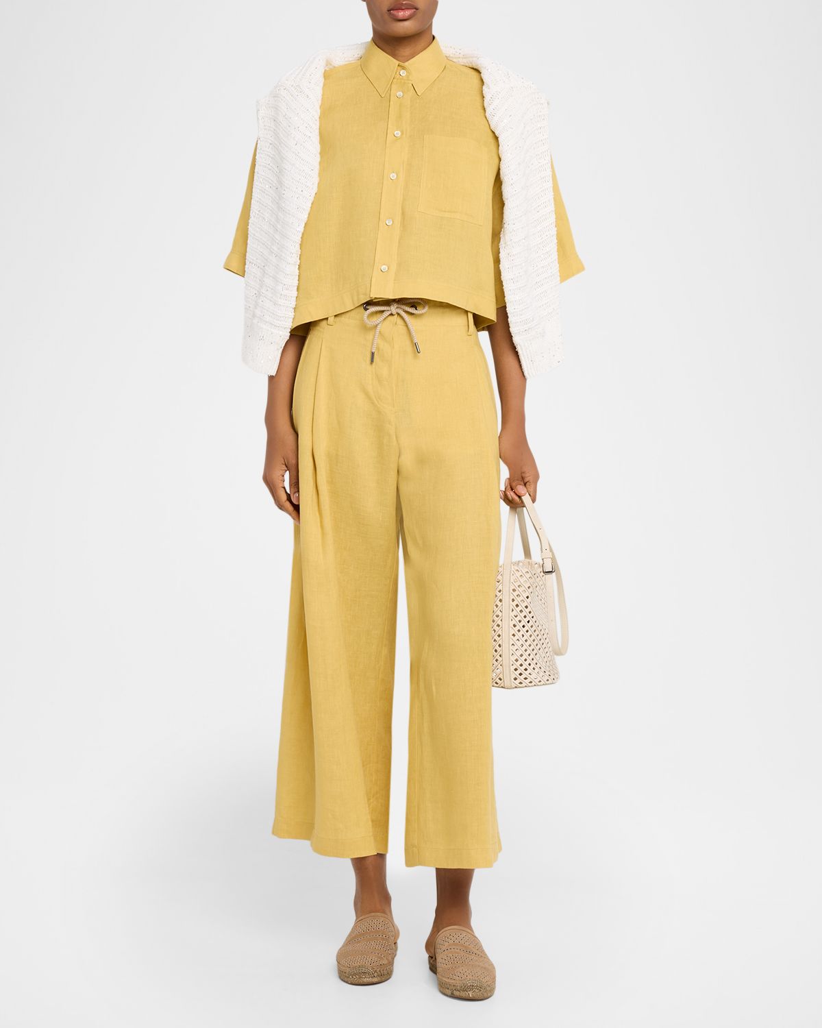 Brunello Cucinelli Drawstring Wide-Leg Linen-Blend Pants | Thumbnail 2 Brunello Cucinelli Drawstring Wide-Leg Linen-Blend Pants | Thumbnail 2