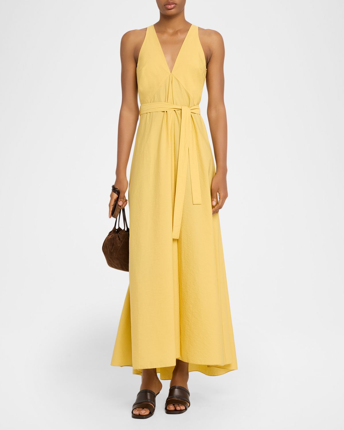Brunello Cucinelli Sleeveless Belted Cotton Techno Poplin Midi Dress | Thumbnail 5