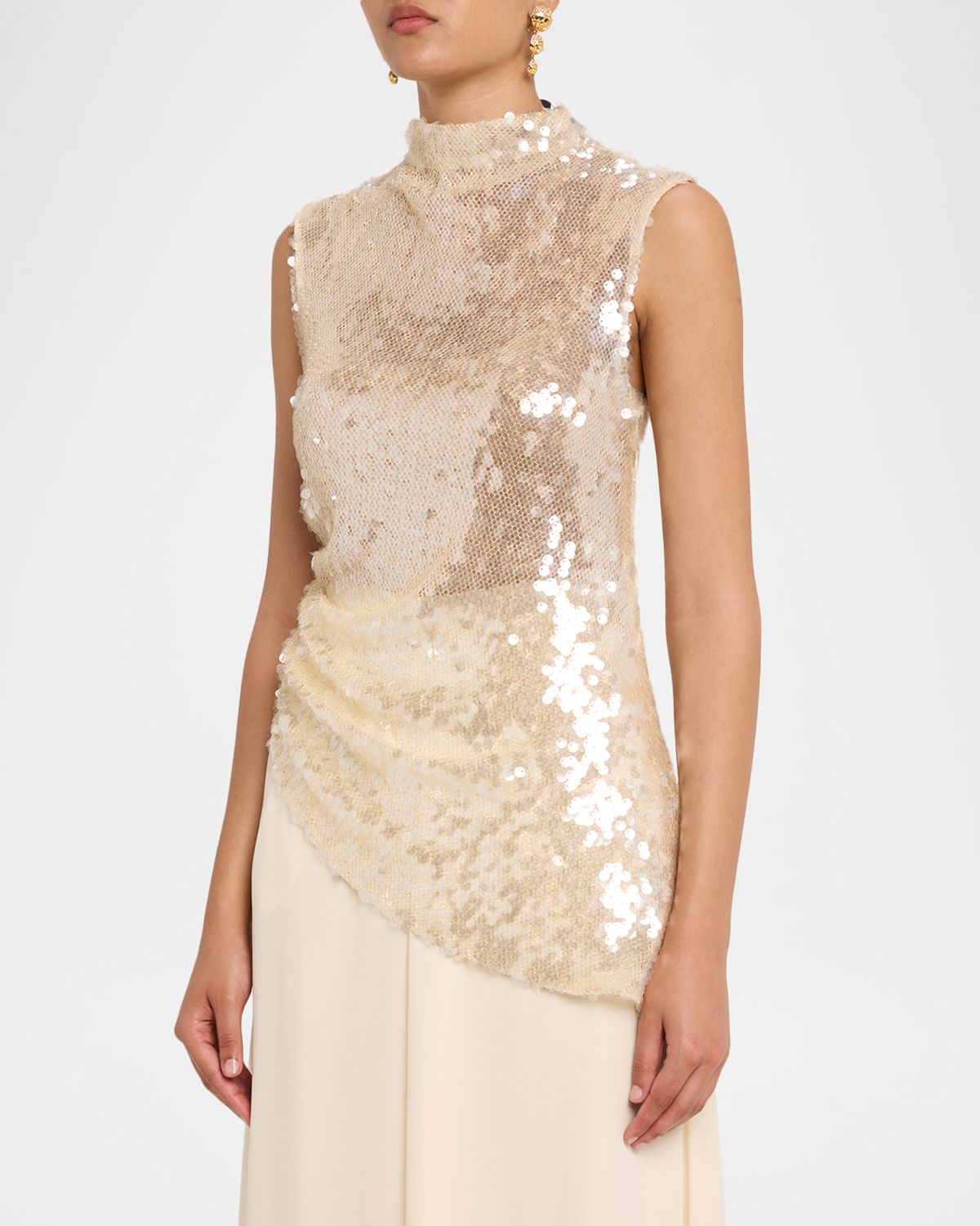 LAPOINTE Mock-Neck Sequined Mesh Asymmetric Top | Thumbnail 4 LAPOINTE Mock-Neck Sequined Mesh Asymmetric Top | Thumbnail 4