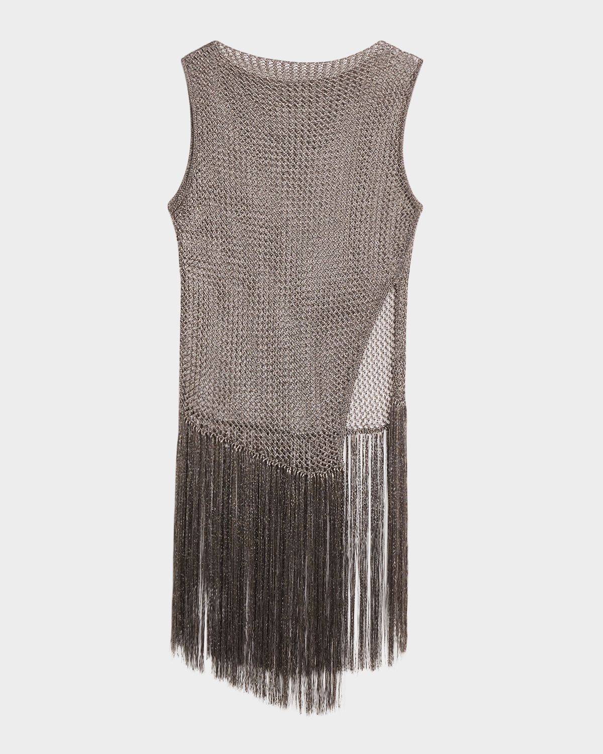 LAPOINTE Asymmetric Metallic Net Knit Fringed Tank Top