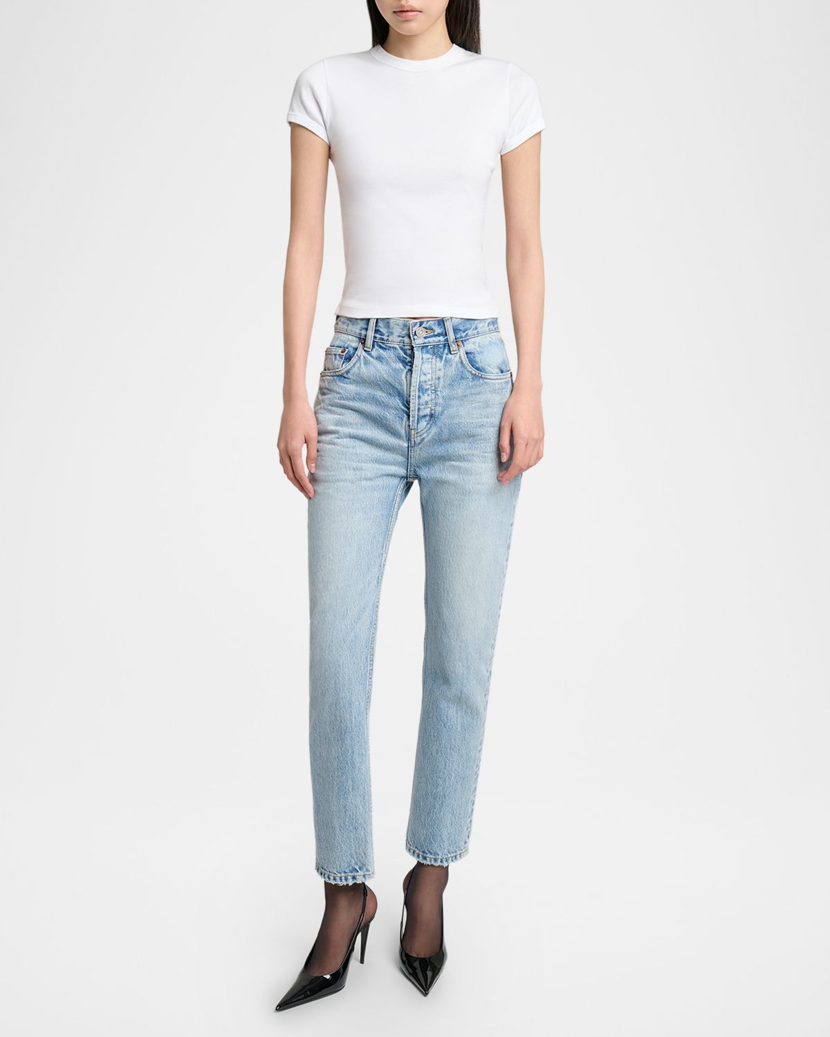 Saint Laurent Cassandre Short-Sleeve Rib-Knit T-Shirt