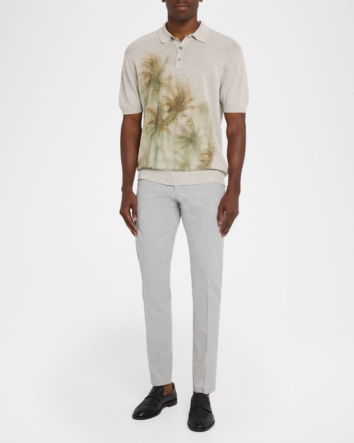 Bugatchi Men 's Palm Linen and Cotton Short-Sleeve Polo Sweater