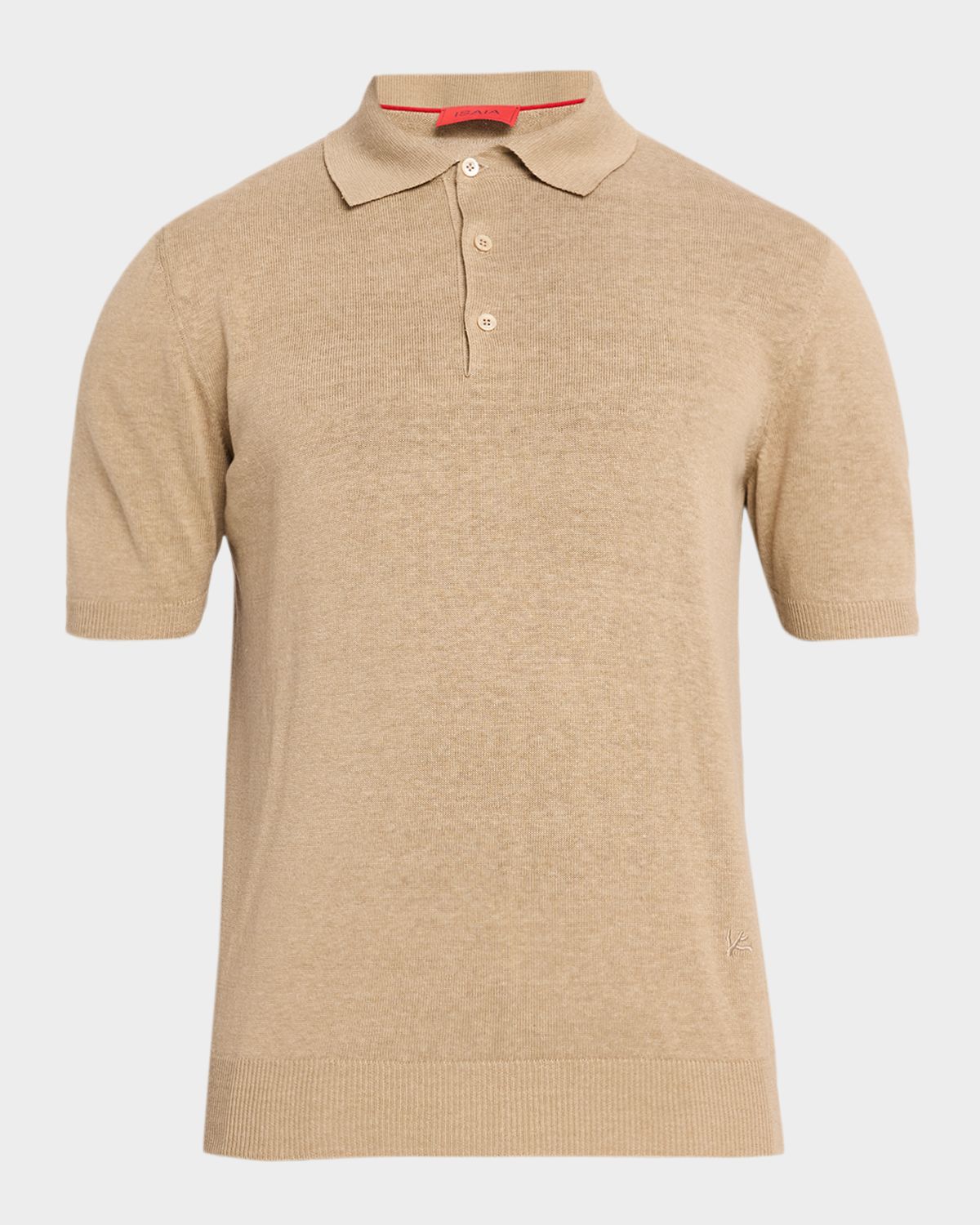 Isaia Men 's Linen-Silk Short-Sleeve Polo Shirt, Tan