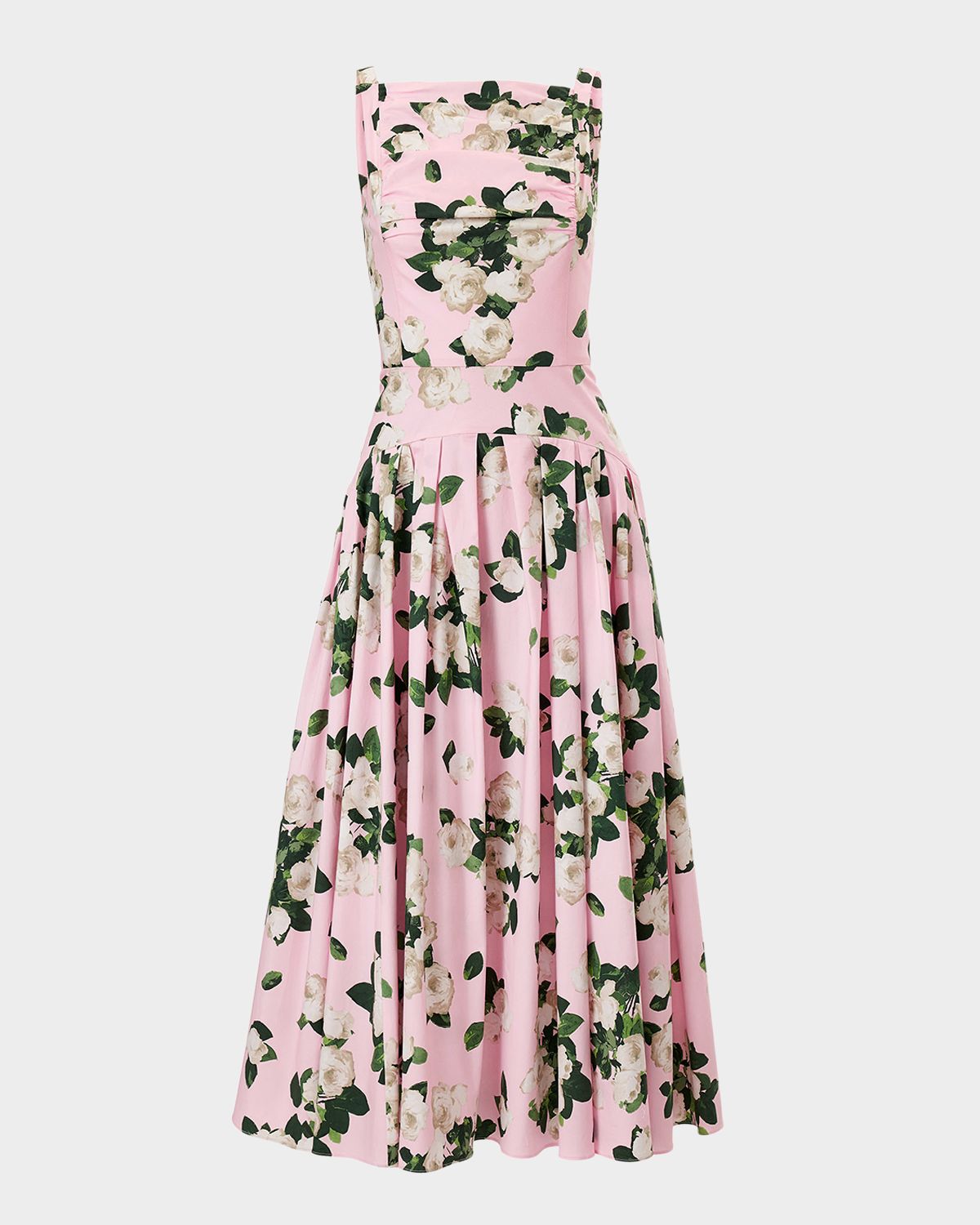 Carolina Herrera Rose-Print Pleated Drop-Waist Midi Dress | Thumbnail 5