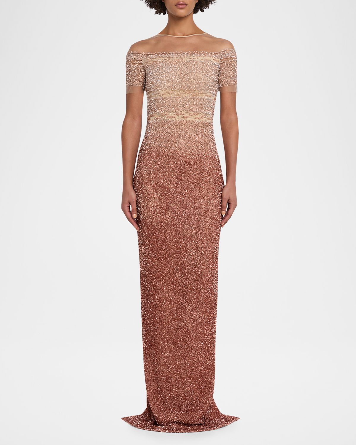 Pamella Roland Degrade Sequin Illusion Column Gown