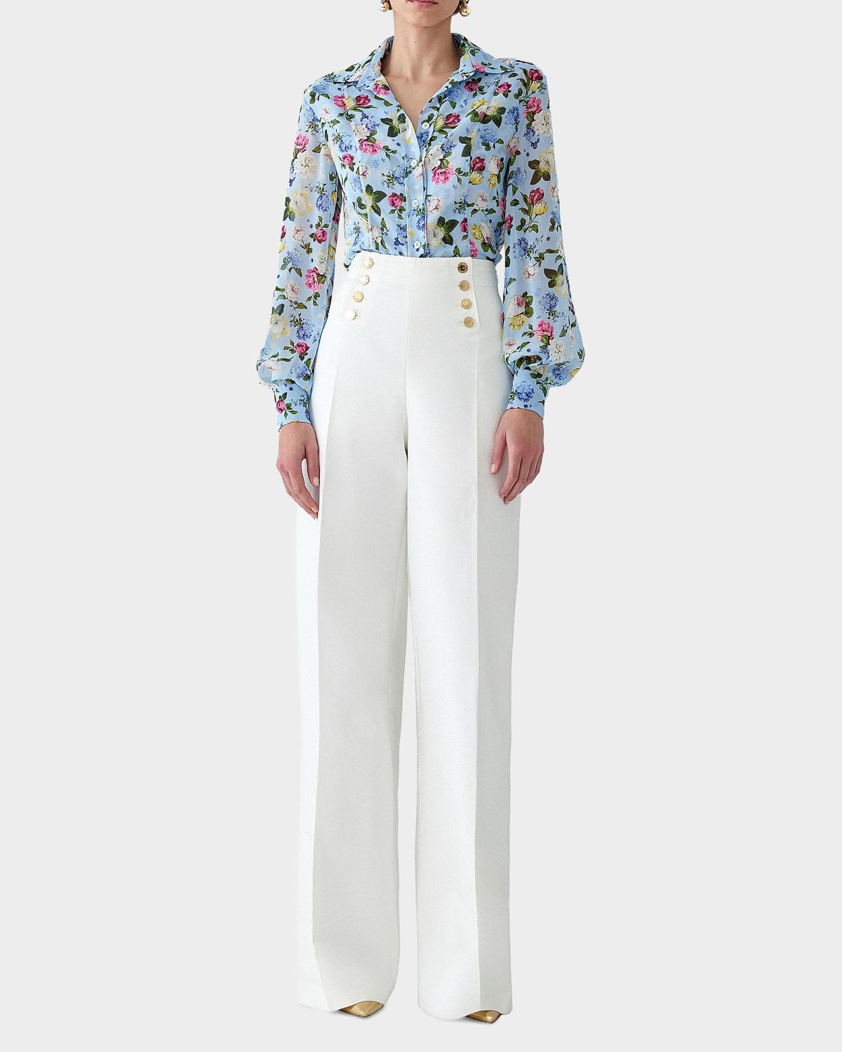 Carolina Herrera Isabella Rose-Print Silk Chiffon Button-Down Shirt | Thumbnail 5