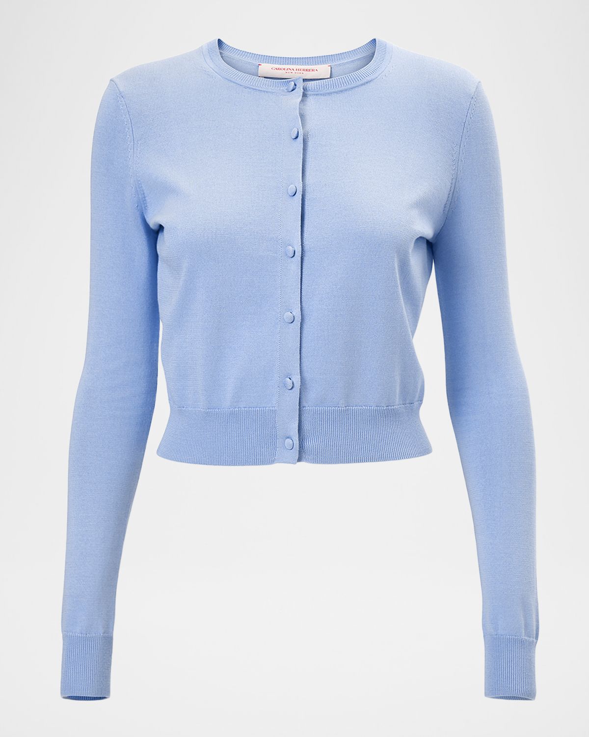 Carolina Herrera Silk-Cotton Crewneck Cardigan
