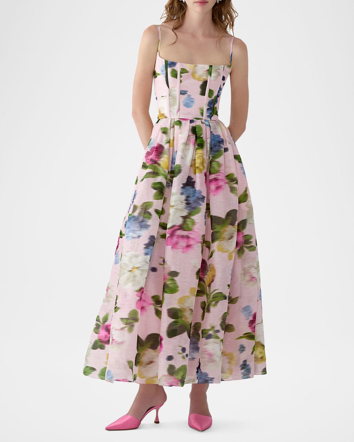 Carolina Herrera Floral Silk Faille Sleeveless Corset Midi Dress | Thumbnail 4 Carolina Herrera Floral Silk Faille Sleeveless Corset Midi Dress | Thumbnail 4