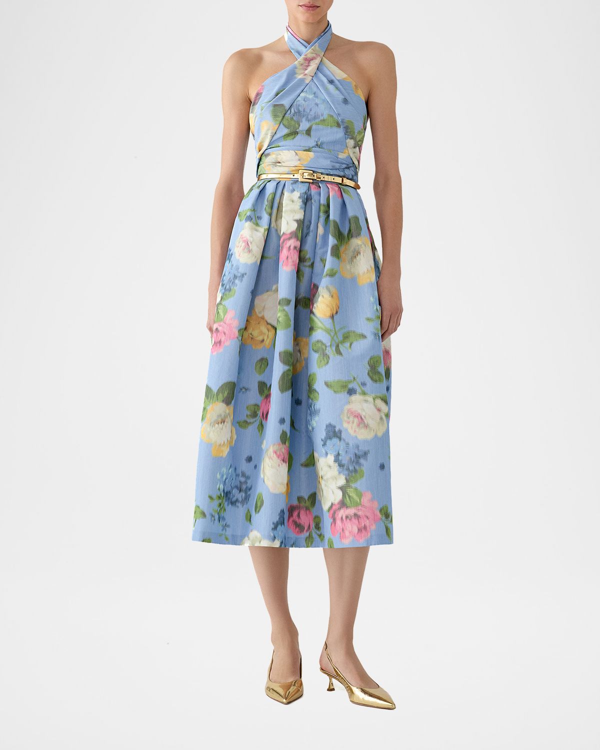Carolina Herrera Floral Crisscross Halter Midi Dress | Thumbnail 4