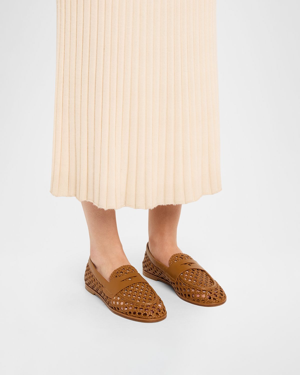 Stuart Weitzman Spencer Woven Leather Penny Loafers