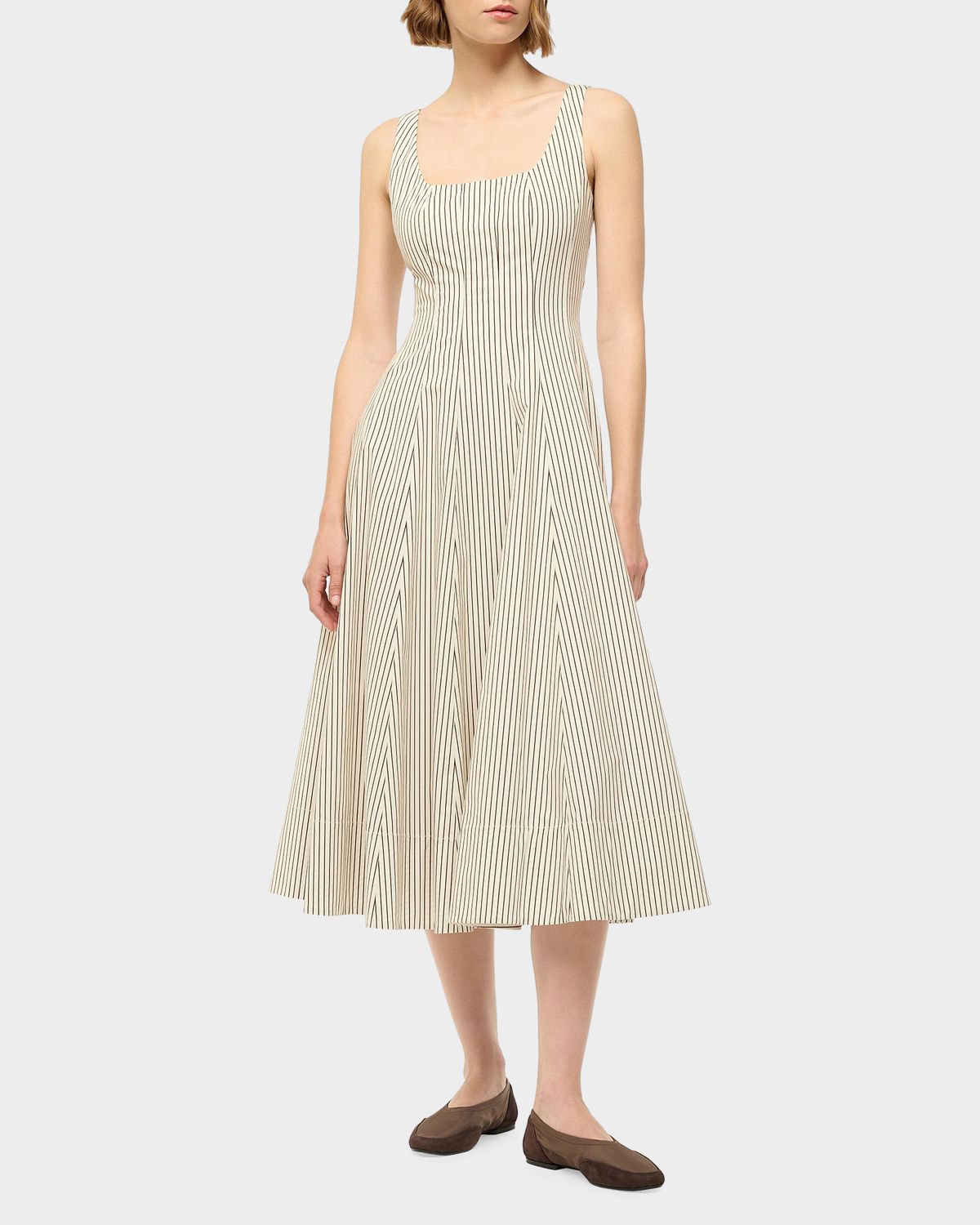STAUD Wells Striped Sleeveless Fit & Flare Dress