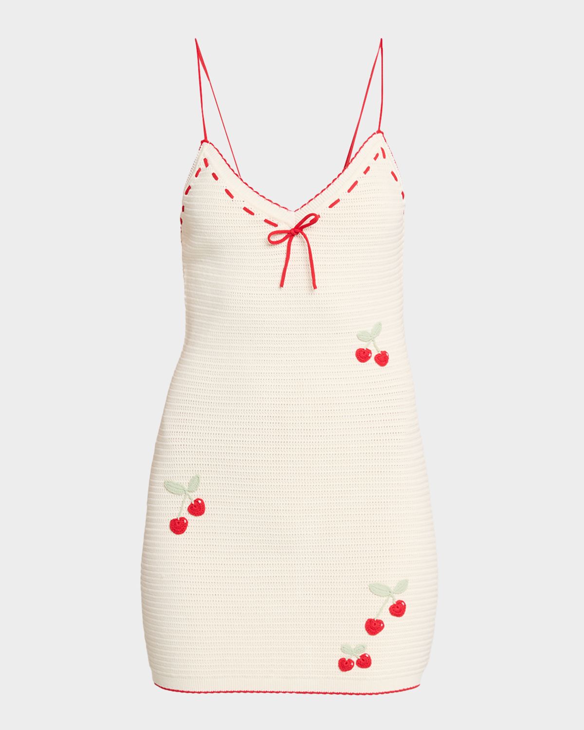 LoveShackFancy Yelena Cherry-Embroidered Crochet Mini Dress