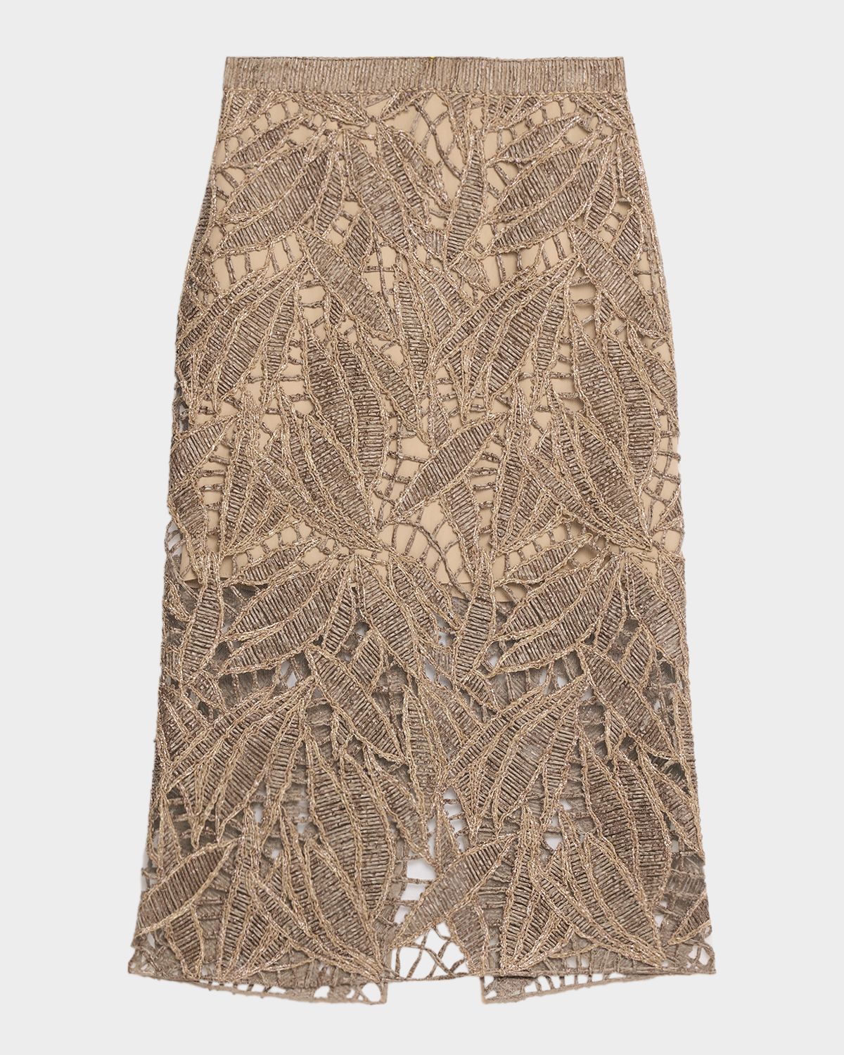 Brunello Cucinelli Leaf-Pattern Openwork Midi Skirt - Women's Clothing