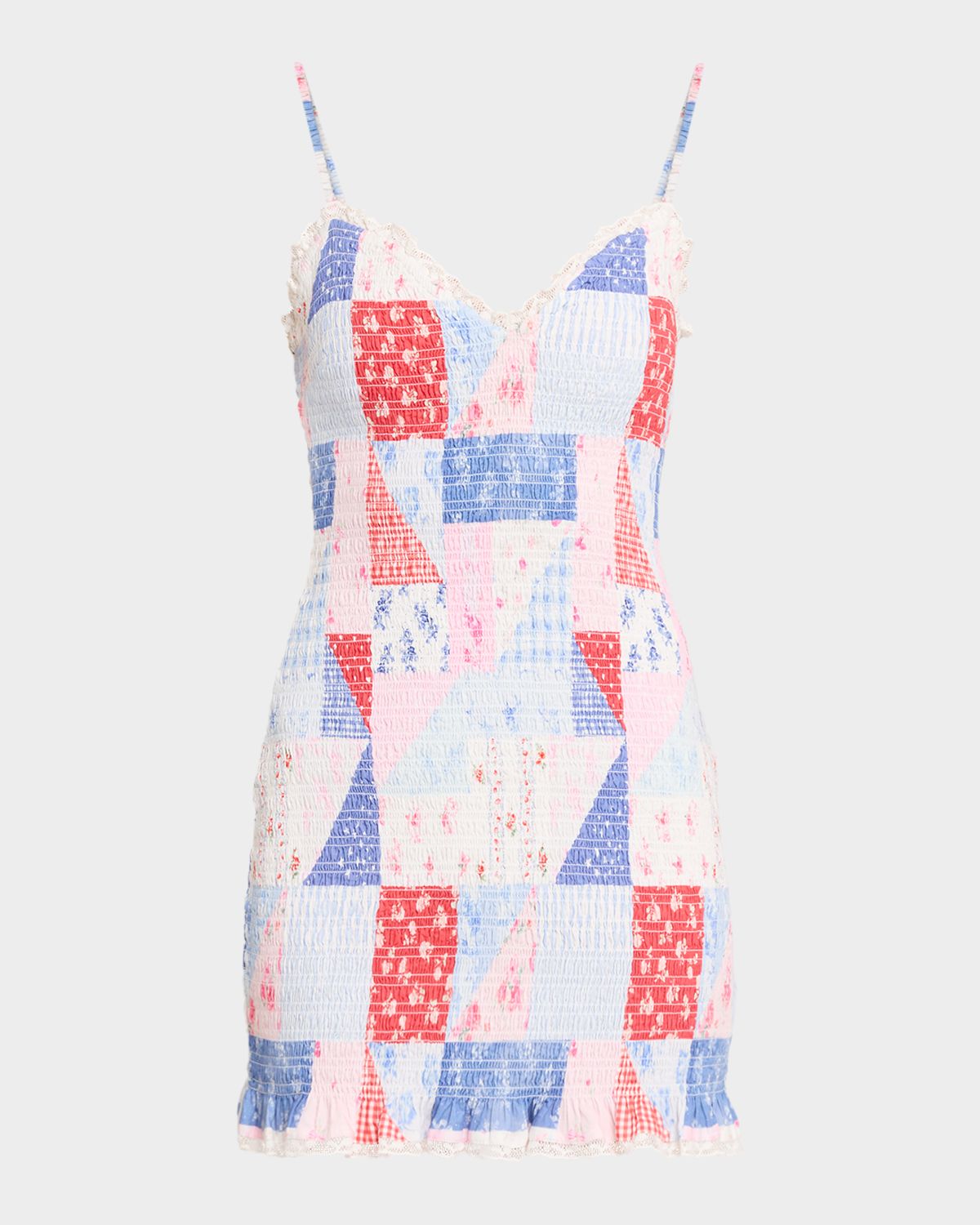 LoveShackFancy Solier Patchwork Floral Mini Dress