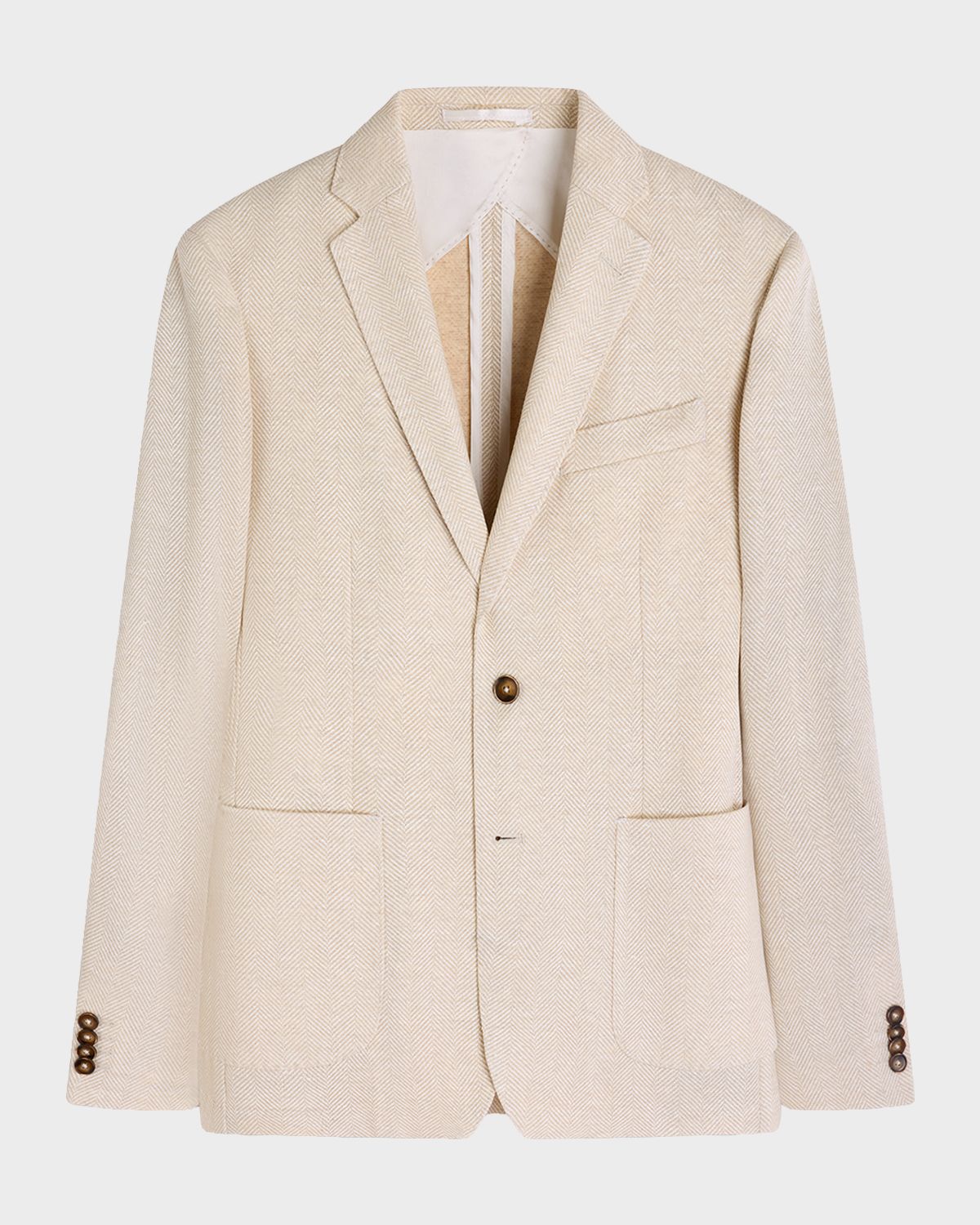 Bugatchi Men 's Herringbone Cotton and Linen Two-Button Blazer