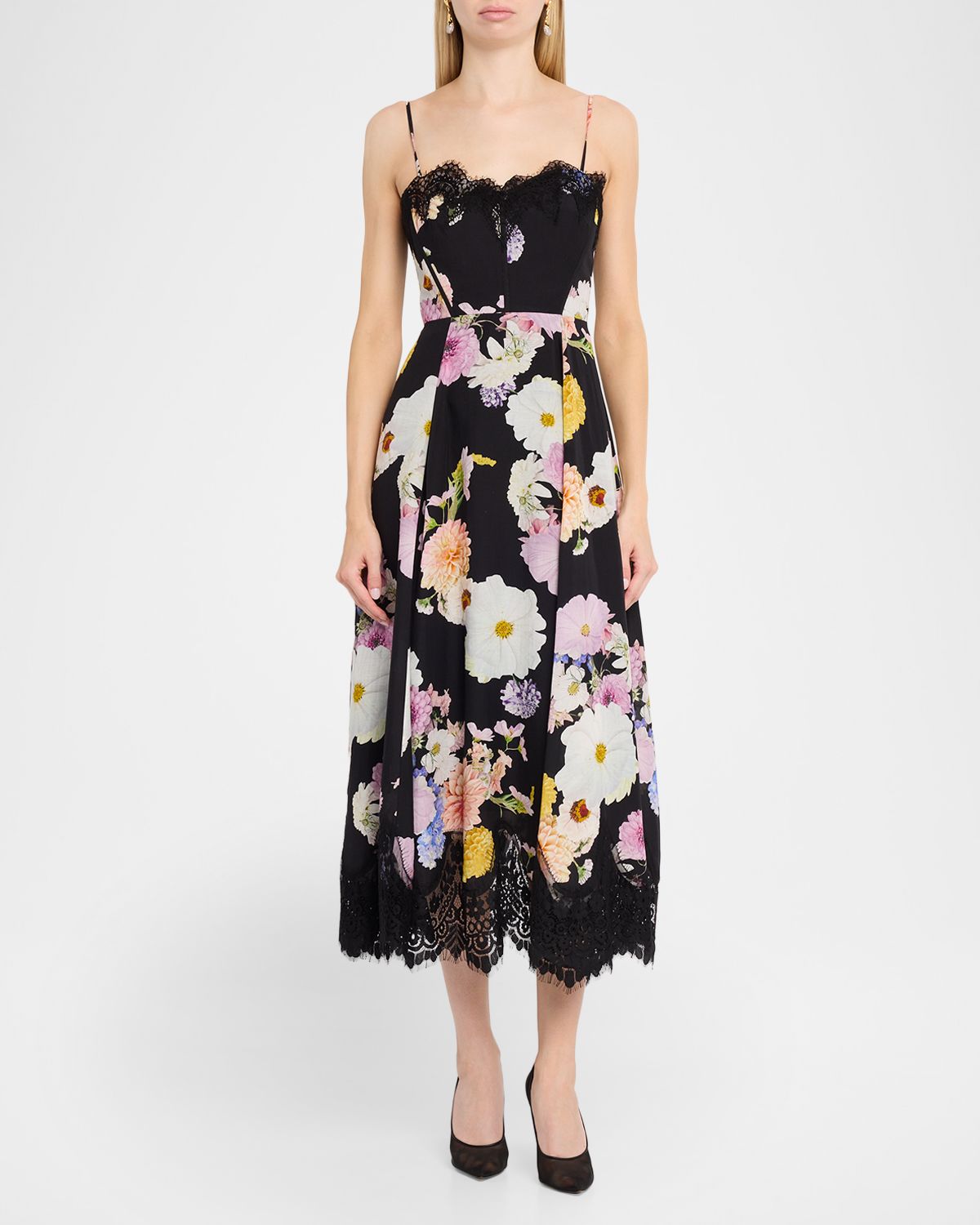 junia linen dress As It May Women's Junia Floral Voile Lace Midi Dress - Black Dahlias