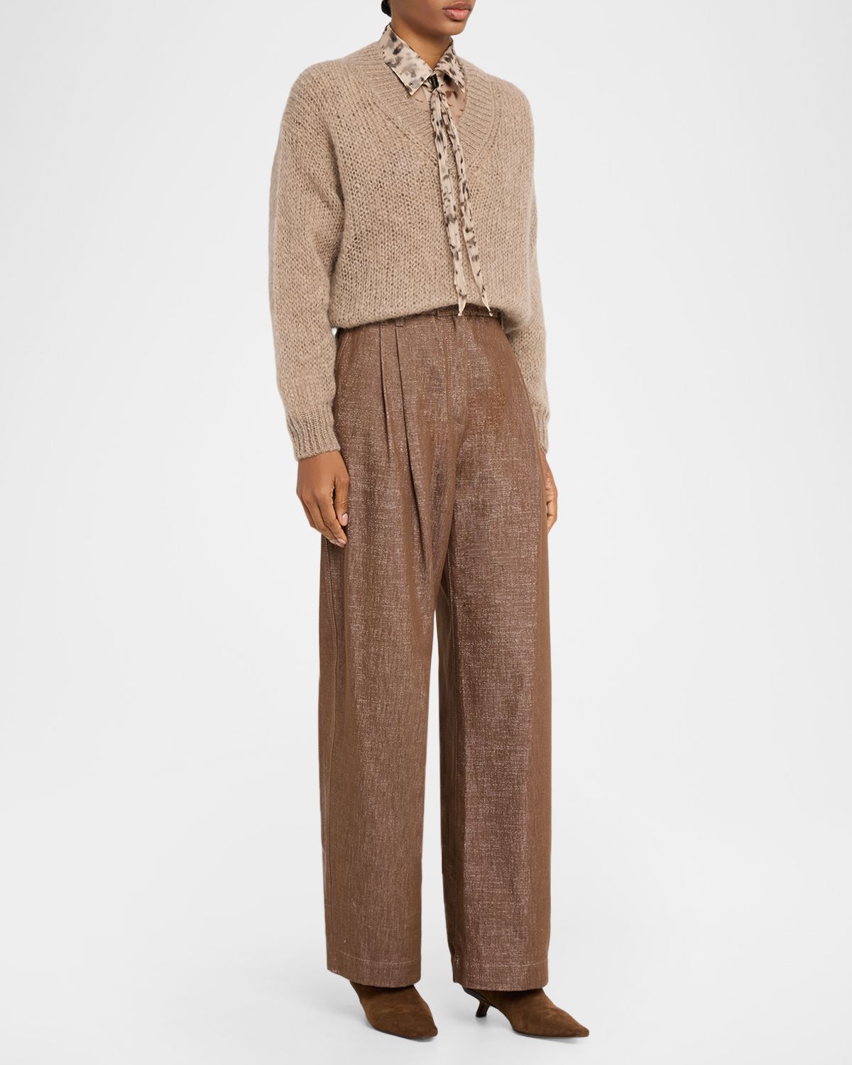 Brunello Cucinelli Sparkling Denim Pleated Straight-Leg Trousers | Thumbnail 5