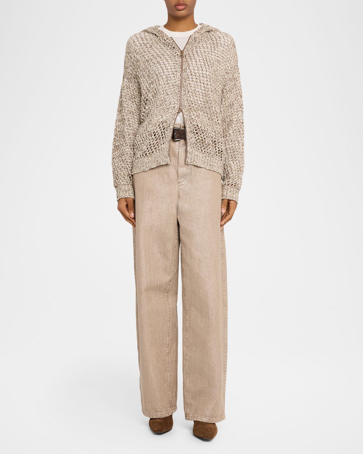Brunello Cucinelli Monili-Trim Sleeve-Panel Cashmere Sweater | Thumbnail 2