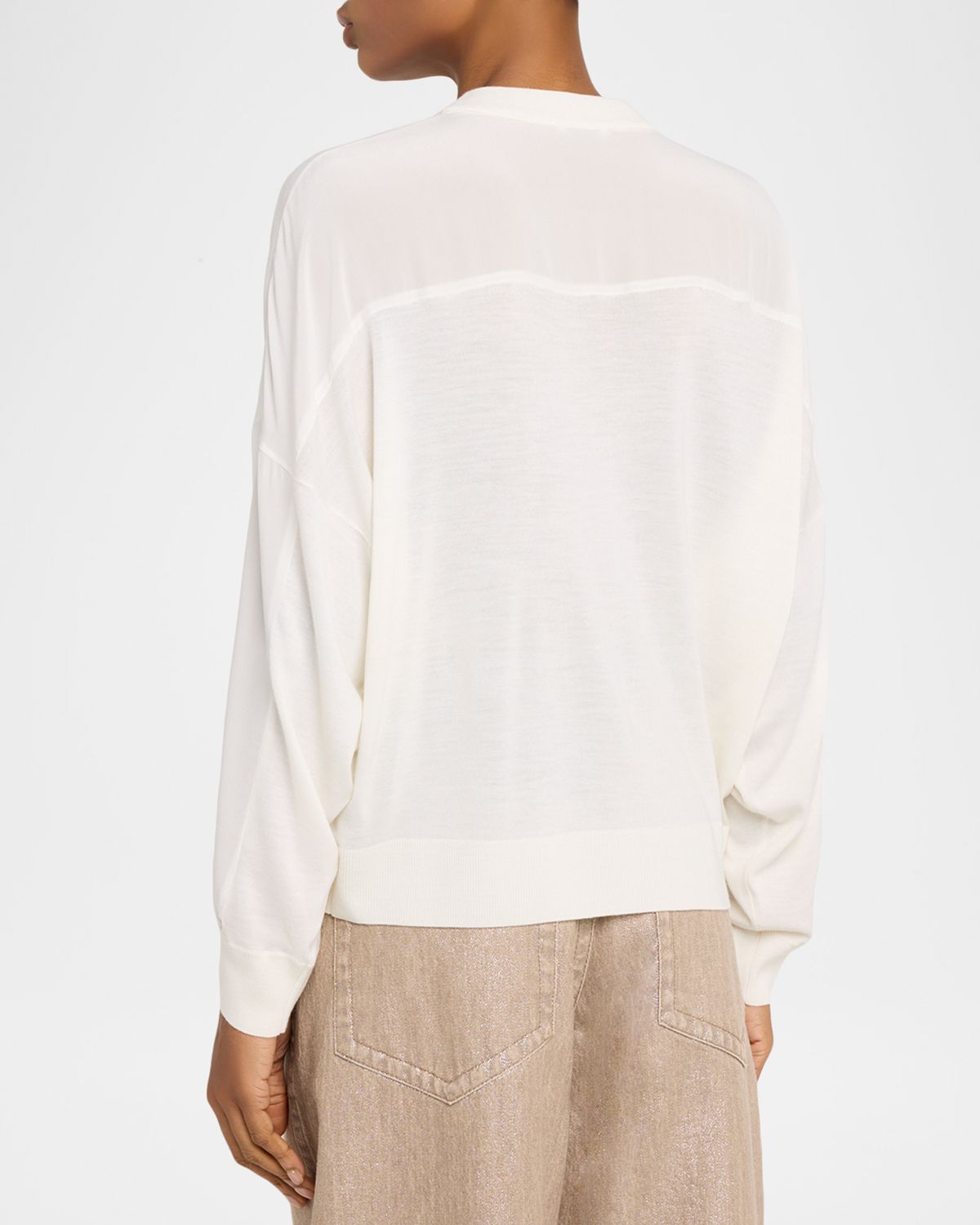 Brunello Cucinelli Monili-Trim Sleeve-Panel Cashmere Sweater | Thumbnail 3