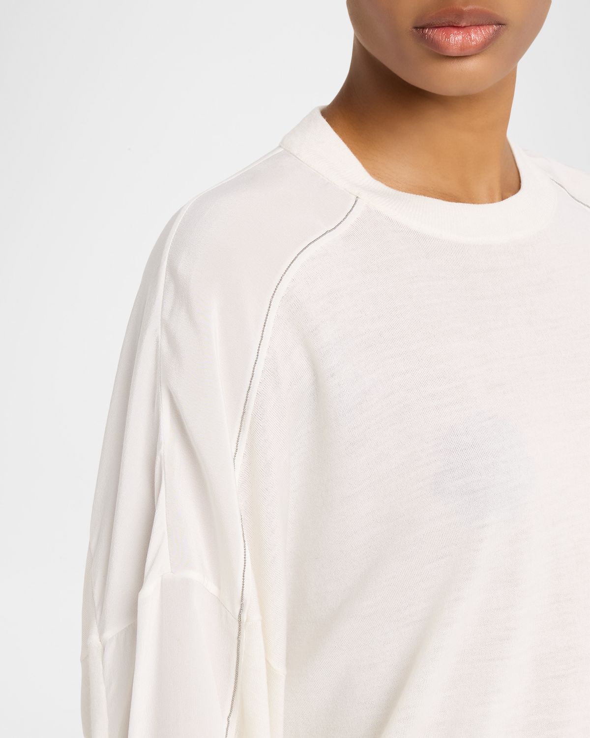 Brunello Cucinelli Monili-Trim Sleeve-Panel Cashmere Sweater | Thumbnail 5
