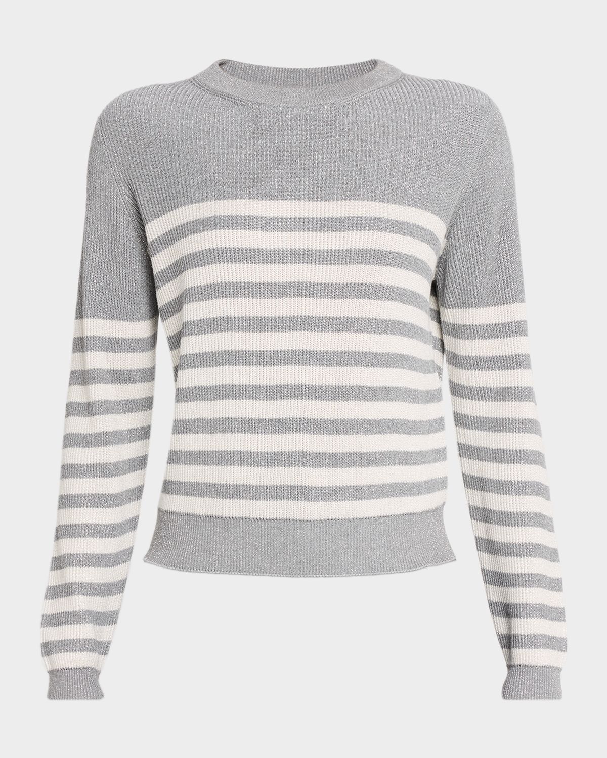 Brunello Cucinelli Shimmering Striped Knit Crewneck Sweater | Thumbnail 6