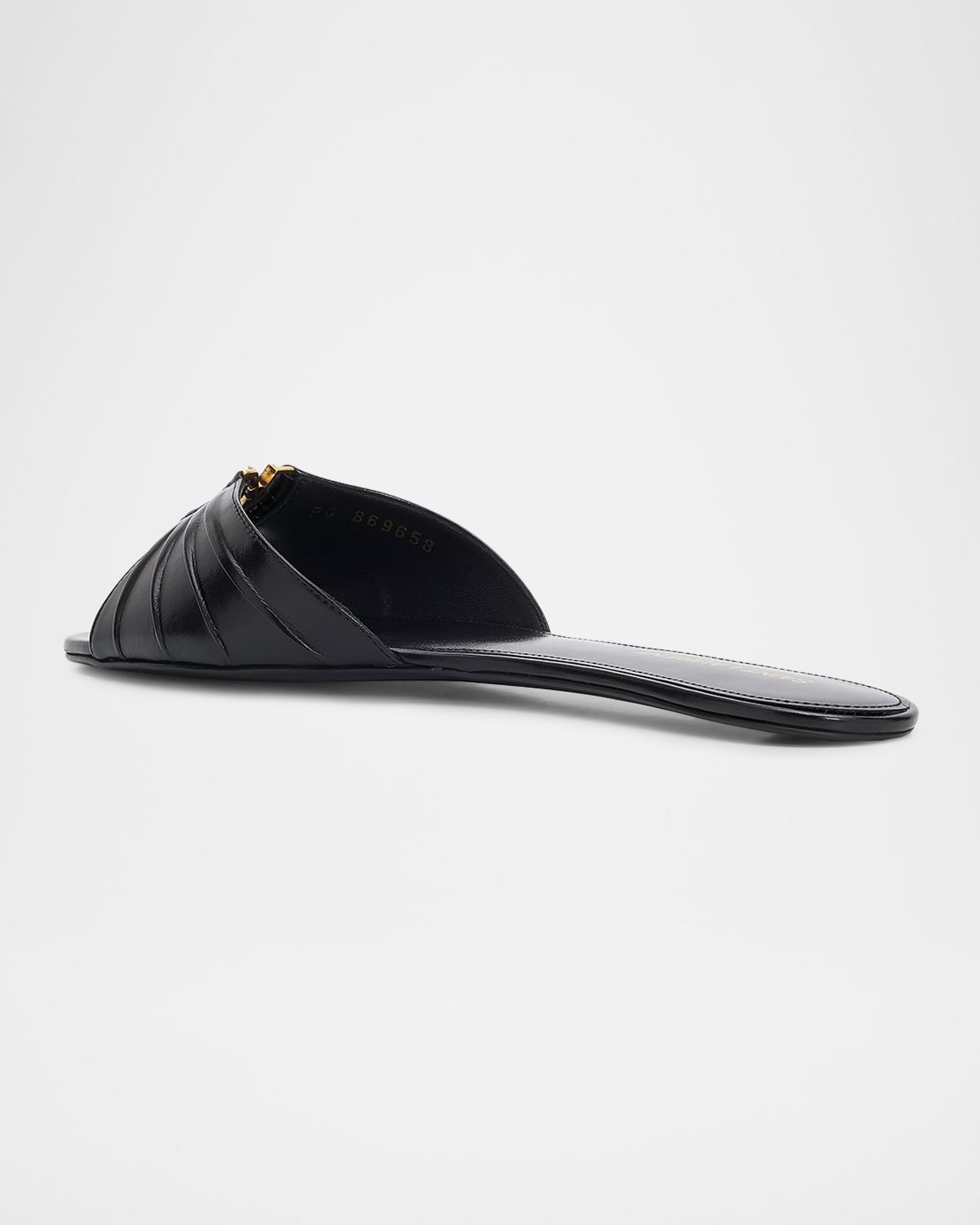 Saint Laurent YSL Babylone Leather Flat Slide Sandals