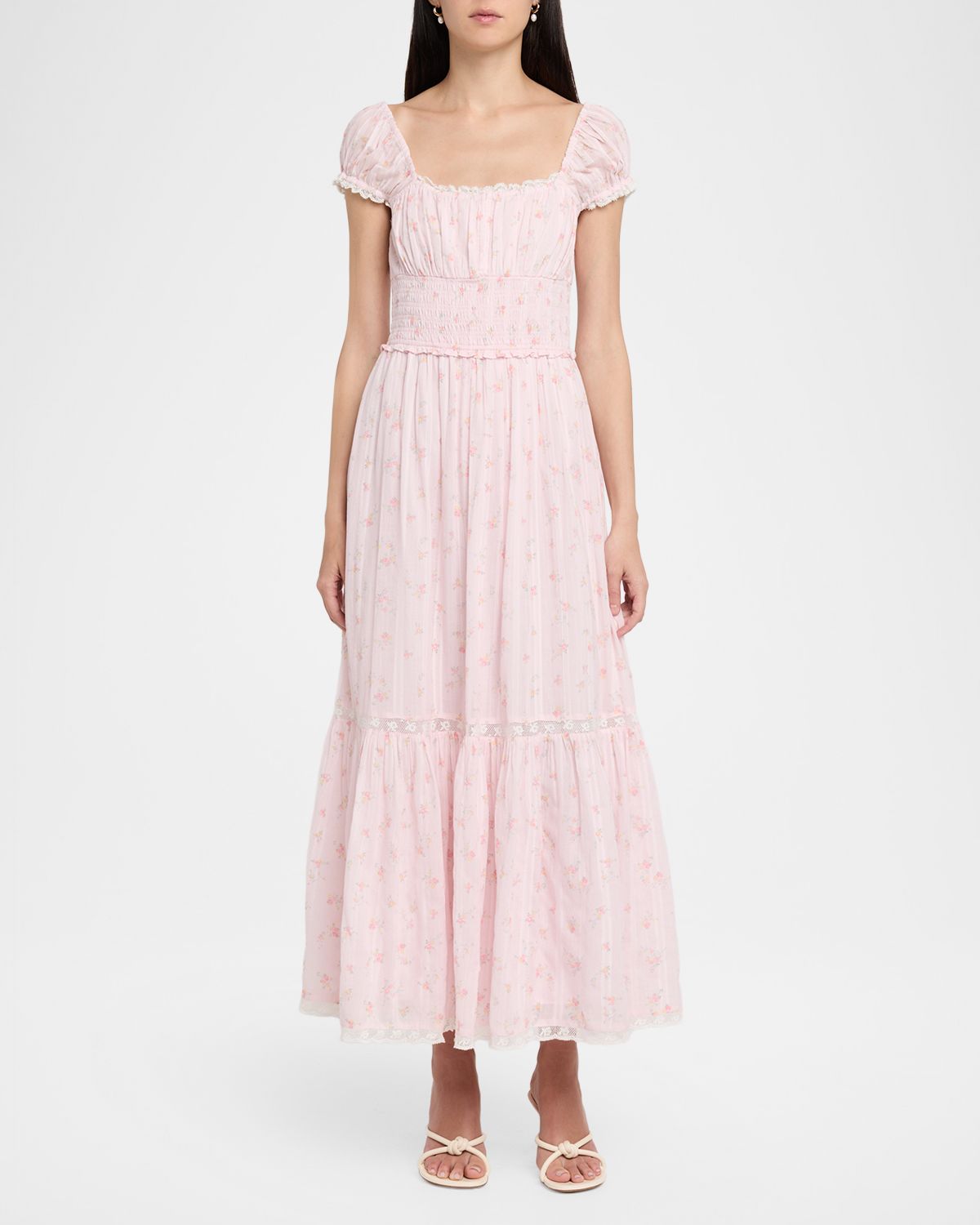 LoveShackFancy Lyssara Floral Lace-Trim Maxi Dress