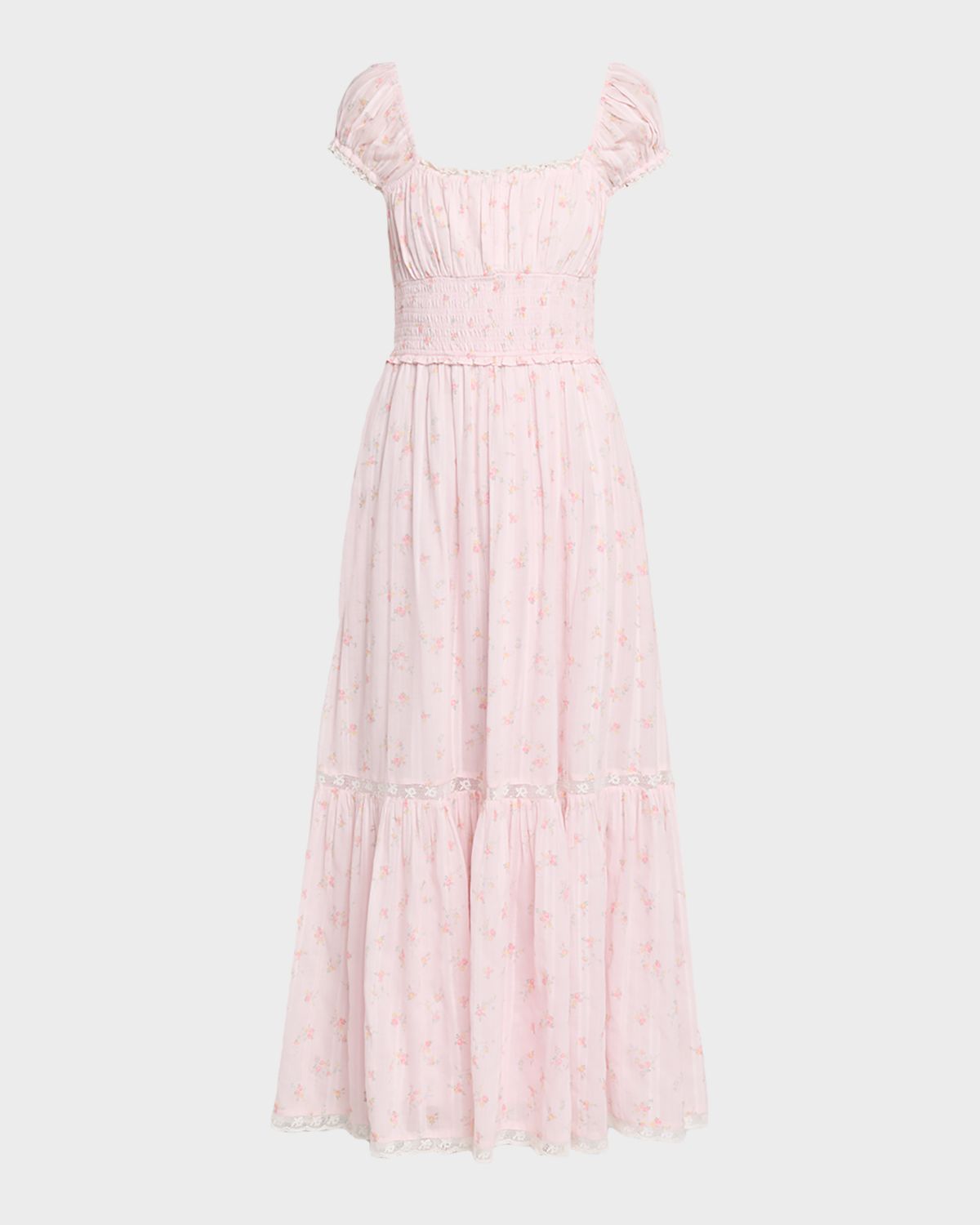 LoveShackFancy Lyssara Floral Lace-Trim Maxi Dress