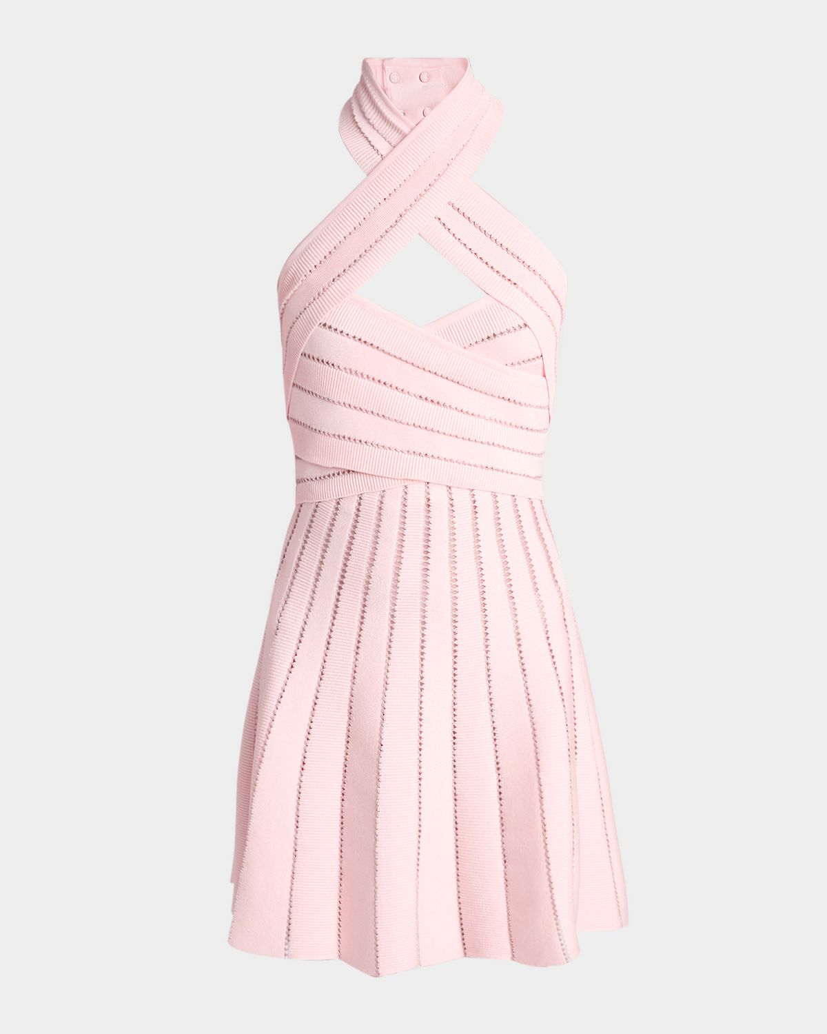 Balmain Crisscross Halter Pleated Knit Mini Dress