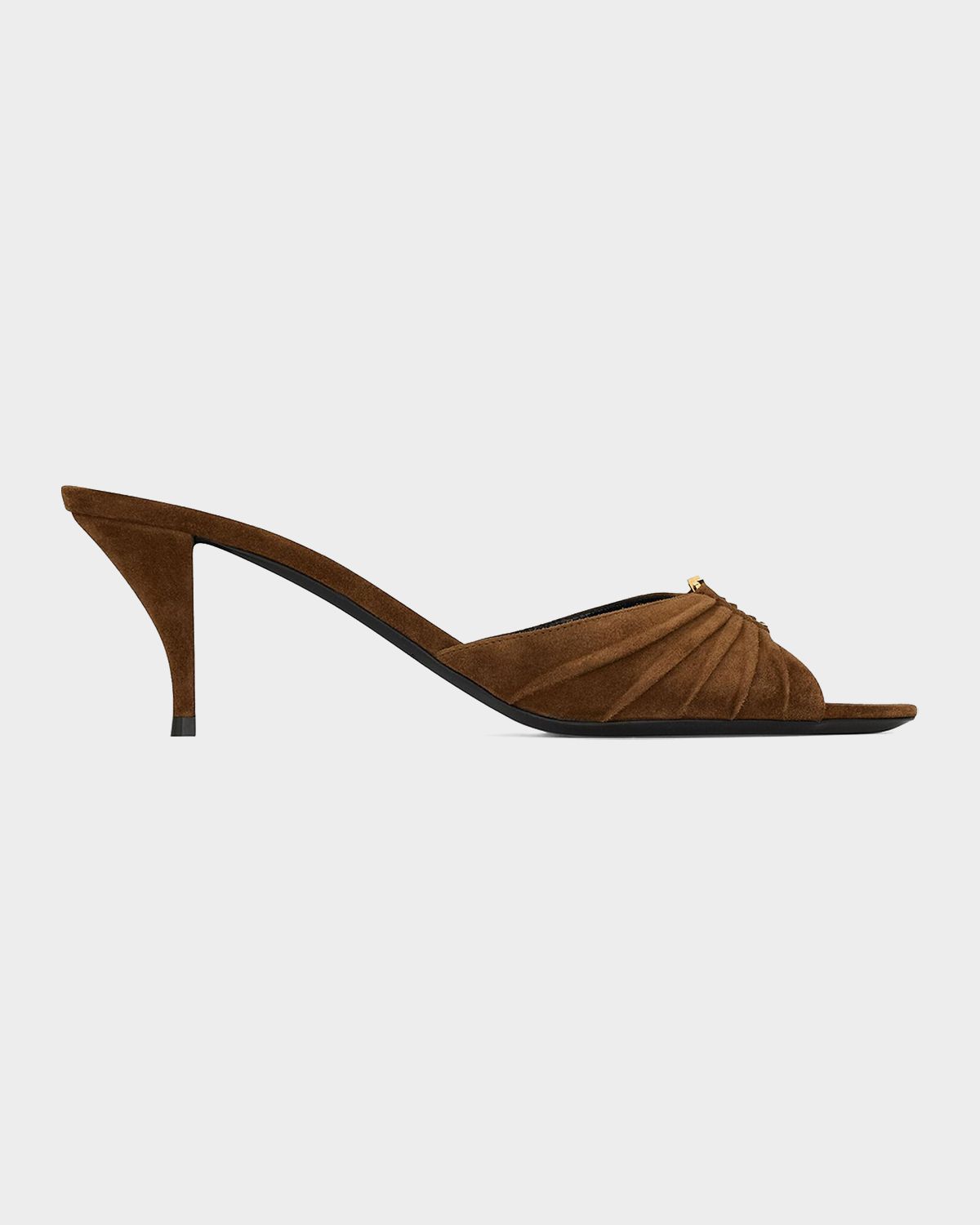 Saint Laurent 60mm Babylone YSL Ruched Suede Mule Sandals