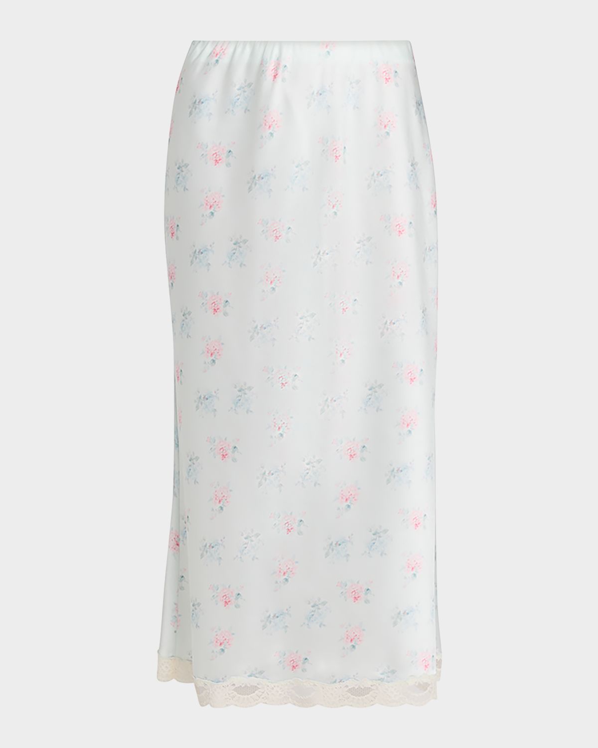 LoveShackFancy Castle Floral Satin Midi Skirt