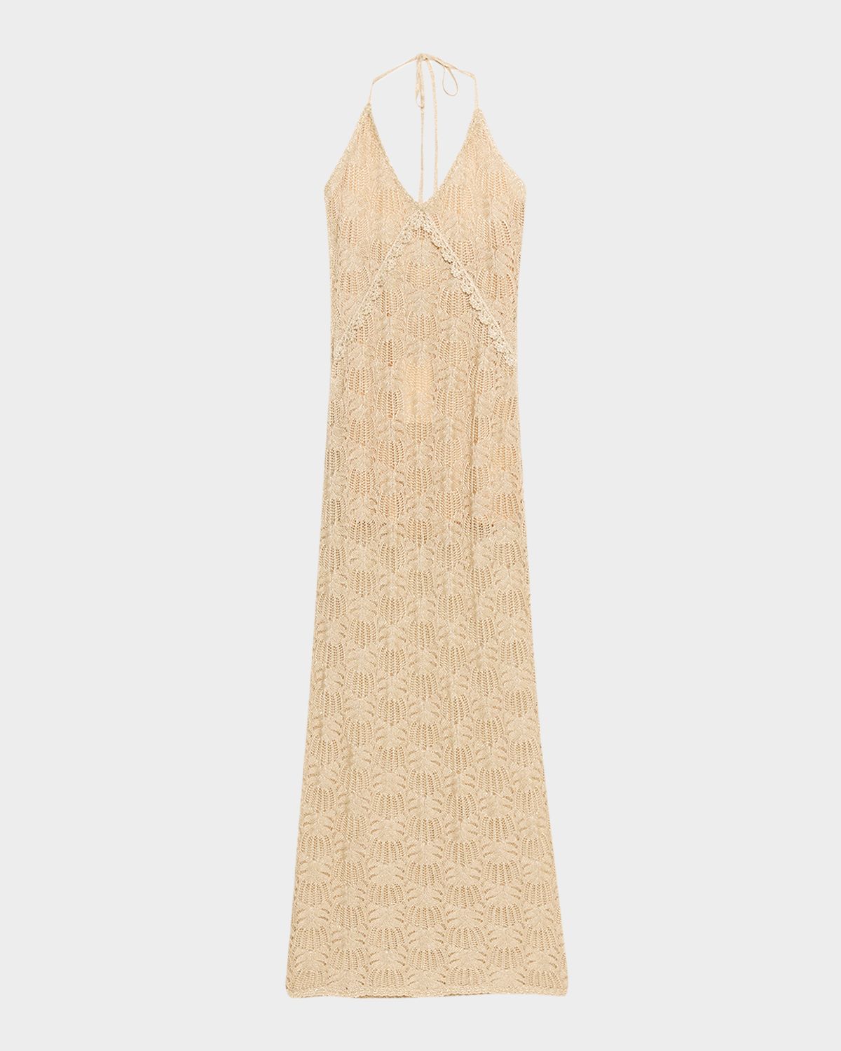 LoveShackFancy Vreya Metallic Crochet Halter Dress