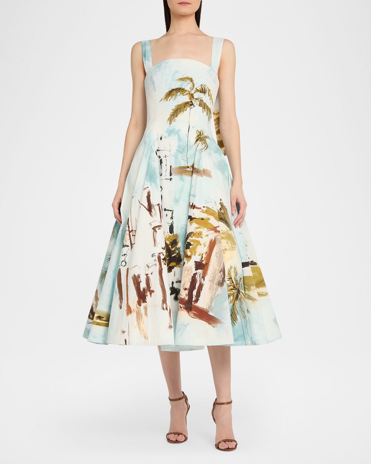 Oscar de la Renta Sleeveless Landscape-Print Poplin Midi Dress | Thumbnail 5 Oscar de la Renta Sleeveless Landscape-Print Poplin Midi Dress | Thumbnail 5