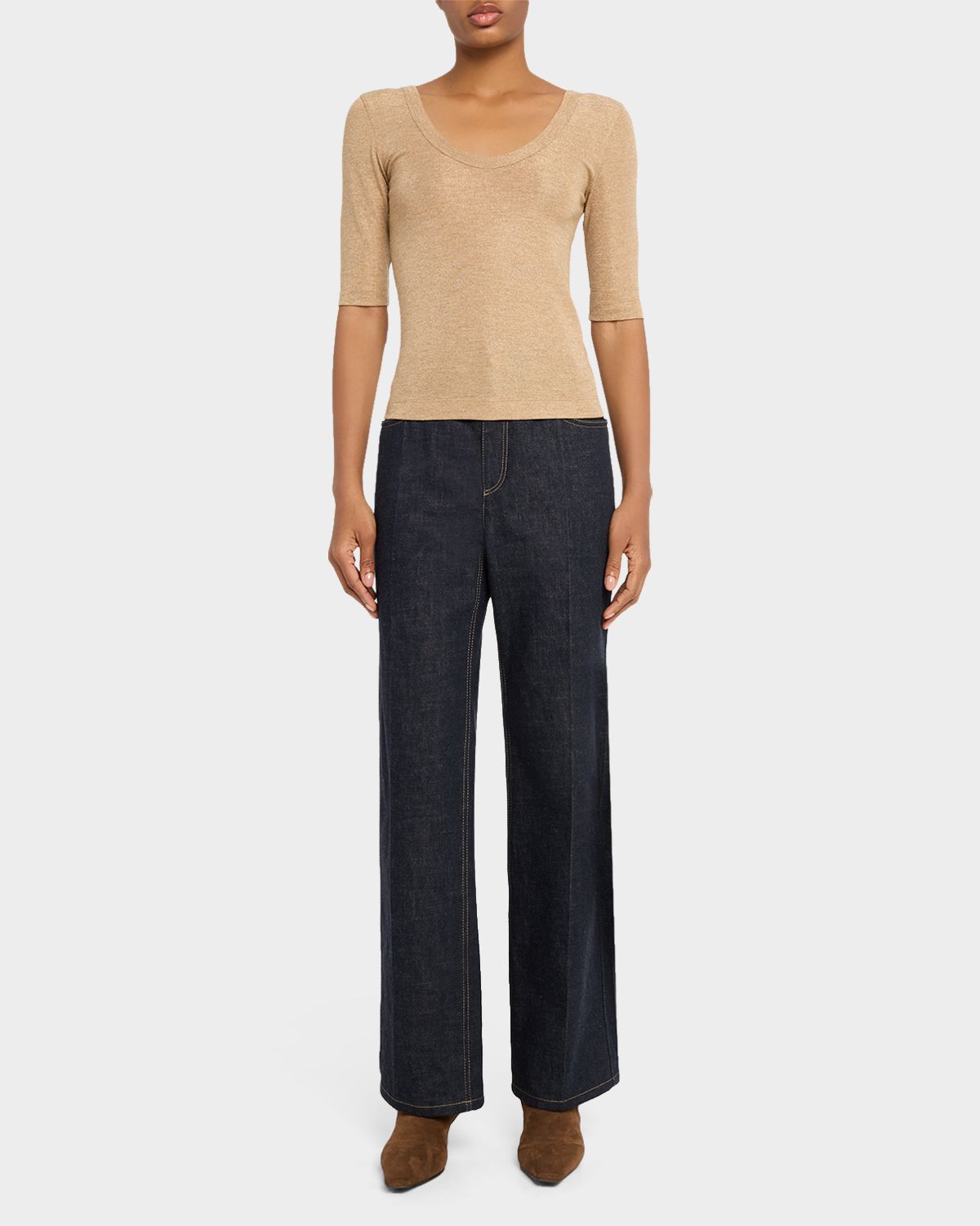 Brunello Cucinelli Shimmering Knit Elbow-Sleeve Blouse | Thumbnail 2 Brunello Cucinelli Shimmering Knit Elbow-Sleeve Blouse | Thumbnail 2