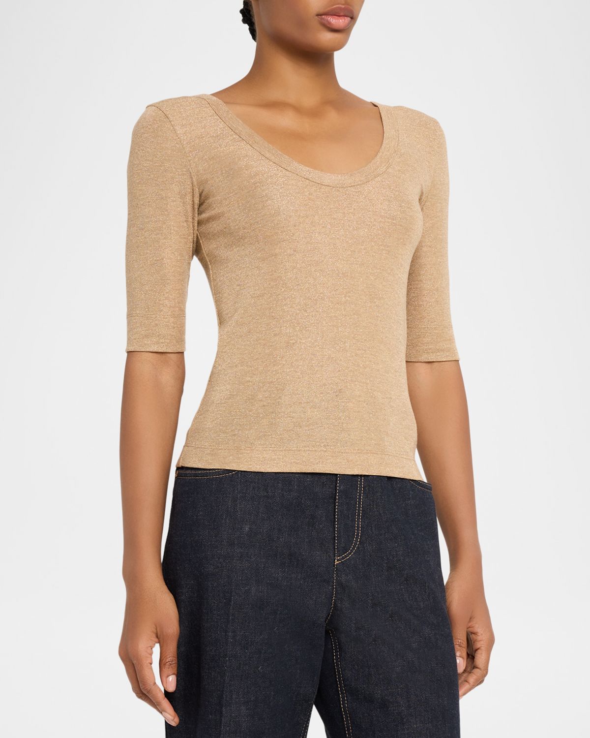Brunello Cucinelli Shimmering Knit Elbow-Sleeve Blouse | Thumbnail 4 Brunello Cucinelli Shimmering Knit Elbow-Sleeve Blouse | Thumbnail 4